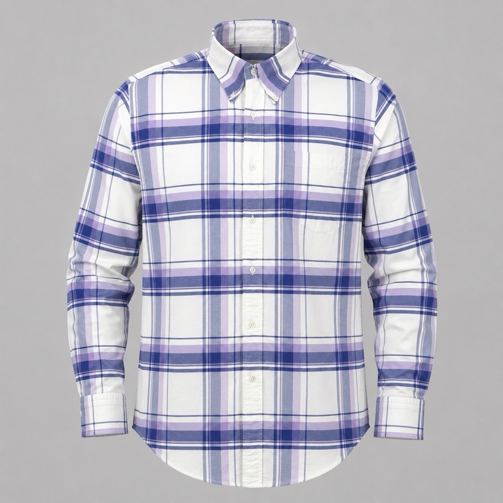 Brooks Brothers Regent Shirt Purple Blue Plaid Men's Large USA Made MOP Buttons